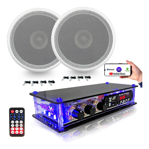 Kit Amplificador De Som Receiver + Arandelas De Teto 55w Rms