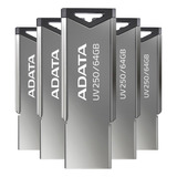 Kit De 5 Memorias Usb 64gb Adata Auv250-64g-rbk 2.0 Plateado Liso