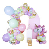 Arco De Globos Rosado Arcoiris Unicornio Niña Cumpleaños