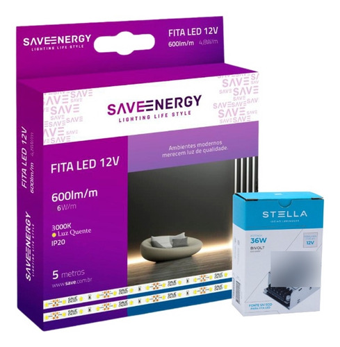  Fita Led Pro 6w/m 600lm Save Energy + Fonte Inclusa Stella
