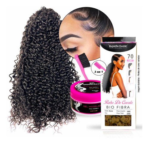 Rabo Cavalo Nicola Bio Fibra Gel Modelador Escova Baby Hair