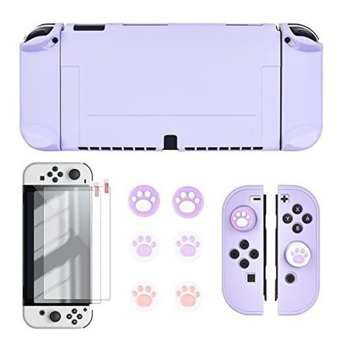 Carcasa Para Nintendo Switch Oled Con Mica Gomas Purpura