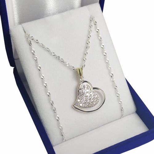 Conjunto Cadena Singapur Plata + Dije Corazon Plata Y Oro