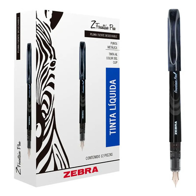 Pluma Fuente Punta De Metal Z Fountain Pen Zebra 12 Piezas. Exterior Negro | Envío gratis