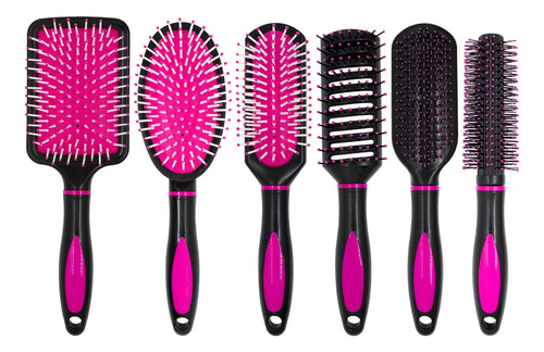 Diswald & Co Kit X6 Cepillos Peluqueria Alisado Peinado 6c Color Negro Y Fucsia 380 + 387 + 383 + 384 + 385 + 382