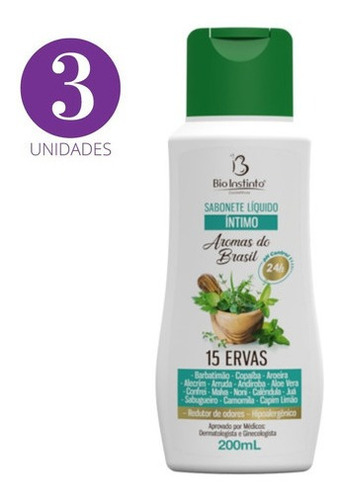 Kit 3 Sabonetes Íntimo 15 Ervas C/ Barbatimão E Aroeira