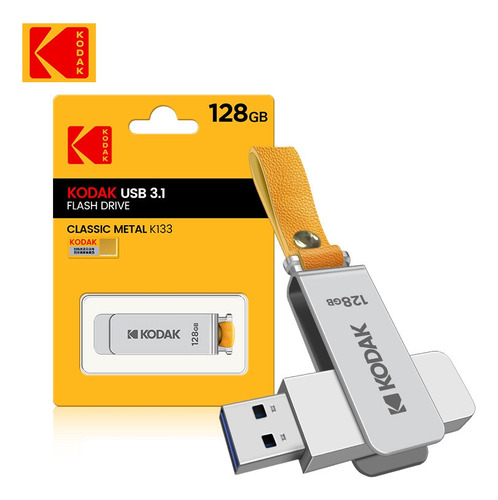 Pen Drive Kodak K133 Flexível Metálico Usb 3.1 - 128gb Cor Prateado