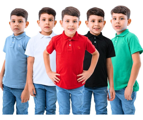 Kit 5 Camisas Infantis Polo Piquet Algodão Manga Curta Kids