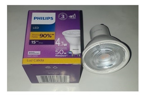 Lampara Ledspot Bl Philips Cálida(4.7w=50w)gu10 36d Pack X5u