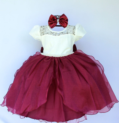 Vestido Infantil Floral Vermelho +tiara 4/16