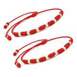 Pulsera Tobillera  7 Nudos Hilo Rojo Oro Laminado 18k 