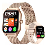 Filiekeu Smartwatch Glucosa Llamada Bluetooth Deportivo Impermeable 2 Strap Reloj Inteligente Mujere Hombre Rosa Oro