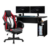 Kit Mesa Gamerxp Preto + Cadeira Gamer Preto/branco/vermelho