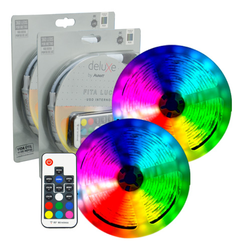 Fita Led 10m Colorida Rgb 15w Ip20 C/ Controle - Luce Avant