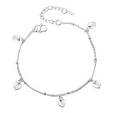 Pulsera Con Dijes De Corazones Y Bolitas De Plata Ley 925.