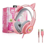 Headset Fone Gamer Com Microfone E Led P3/p2 - Kp-ga04 Rosa