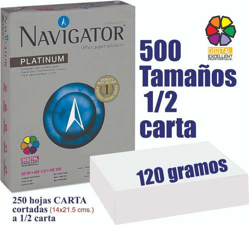 Papel Bond Navigator Media Carta 120 Grs. 500 Tamaños      