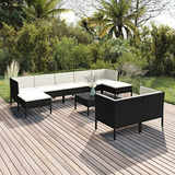 Set De Jardín Gris Con Cojines De Ratán, Muebles Balcón-pisc