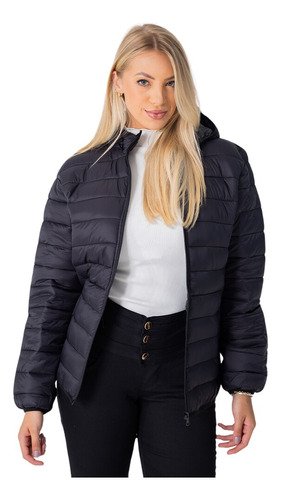 Jaqueta Feminina Puffer Bobojaco Capuz Com Nylon Impermeável