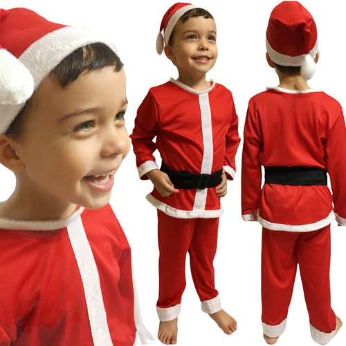 Fantasia Papai Noel Infantil Criança Natal Com Gorro Barato