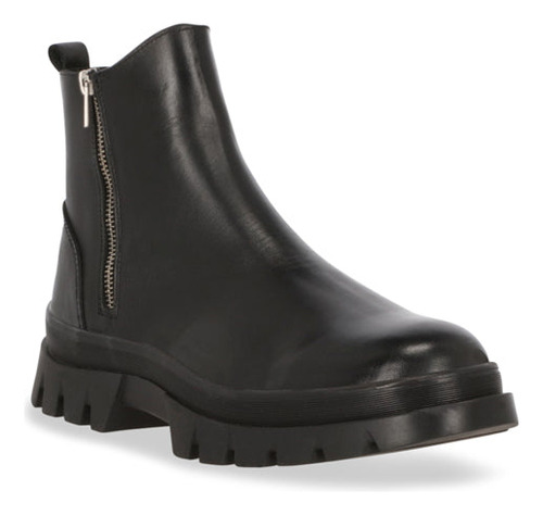 Bota Moda 80014pr Suela Goma Piel Vaca Cierre Negro Liso