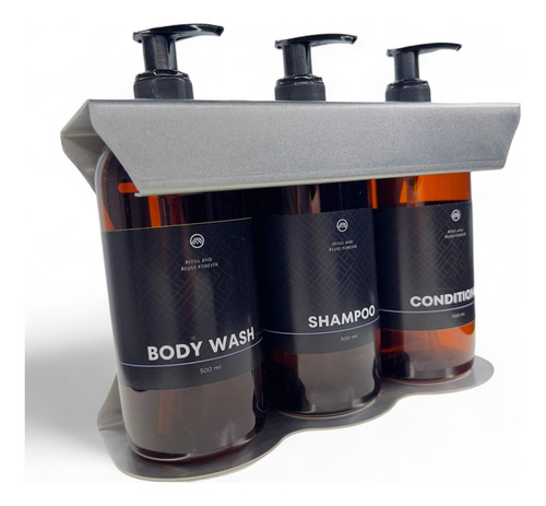 Set Dispenser Ducha Personalizado Shampoo Jabon - Acero Inox