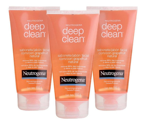 Kit 3 Sab. Facial Neutrogena Deep Clean Gel Grapefruit 150g