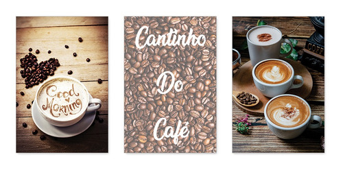 Kit 3 Quadros Decorativos Cantinho Do Café Sala Placas 0061