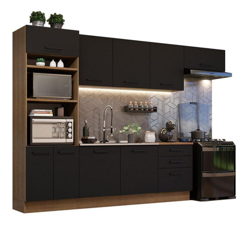 Cozinha Completa Madesa Agata 330001 C Armár Balc S Tampo Rp Cor Rustic/preto