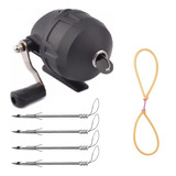 Carretilha Com Linha + 4 Dardo Pesca + Elástico P Estilingue