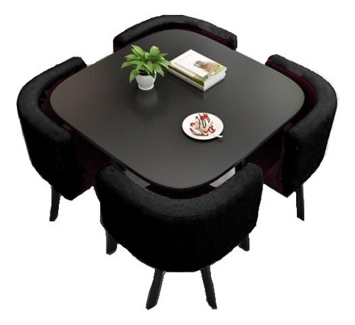 Mesa Minimalista Comedor De 1 X 1 Mts Y  4 Sillas Negras