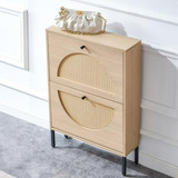 Mueble Zapatero De Rattan Con Cajones Flip, Estrecho Y Autón