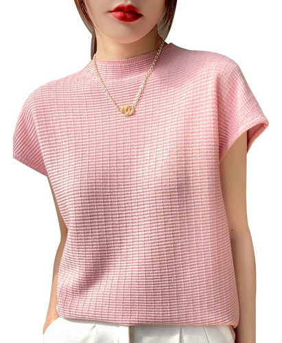 Blusas Media Manga Cuello Redondo Tops Punto Mujer