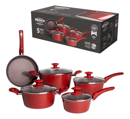 Conjunto De Panelas Optima Carmim 5 Peças Indução Brinox