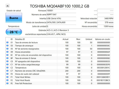 Disco Duro Laptop 1tb Sata Toshiba 2.5 - 5400rpm - Mb Estado