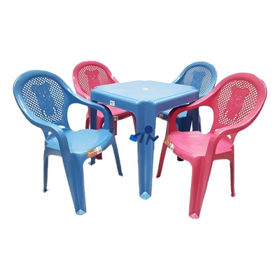 Conjunto Infantil Mesa E 4 Cadeiras Antares Rosa Azul Kit 01