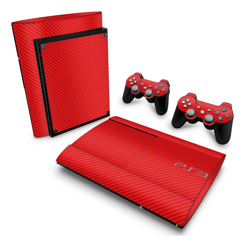 Skin Para Ps3 Super Slim Adesivo - Fibra De Carbono Vermelho