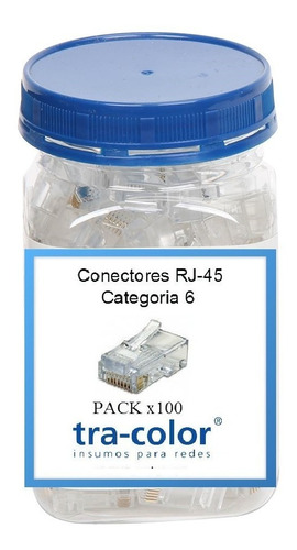 Frasco Ficha Rj-45 Cat-6 Bolsa X 100 Unidades Tracolor