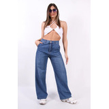 Jean Pantalon Mujer Wide Leg Rigido Tiro Alto