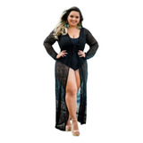 Saída Moda Praia Vestido Longo Aberto Na Frente Plus Size