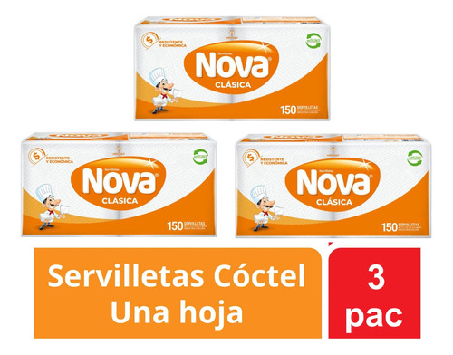 Servilletas Nova Clasica Pack Familiar Coctel 150unid X 3paq