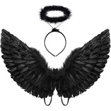 Bonito Disfraz De Angel Negro Hombre Accesorios Alas Diadema