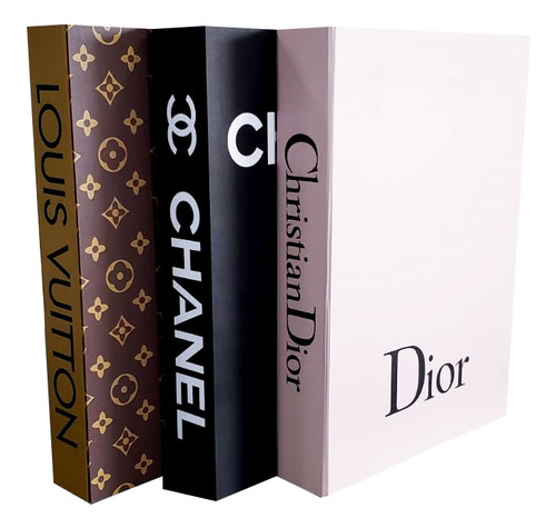 Trio De Caixas Livro Grife Moda Luxo Em Mdf - Tamanho P