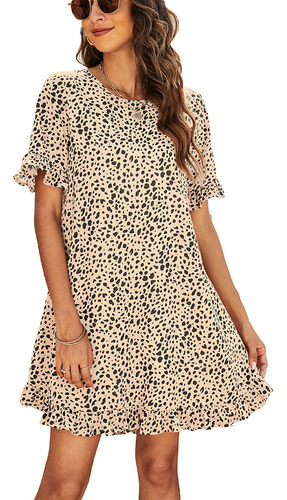 Vestido Casual Con Volantes Y Estampado De Leopardo