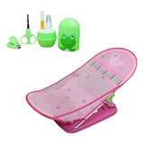 Cadeira Banheira Rosa Retrátil Infantil + Kit Manicure Sapo