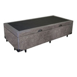 Cama Box Baú Solteiro Blindado Suede Cinza Com 78cm