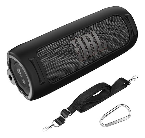 Funda De Silicona Para Jbl Flip 6 Con Correa Mosqueton Negro