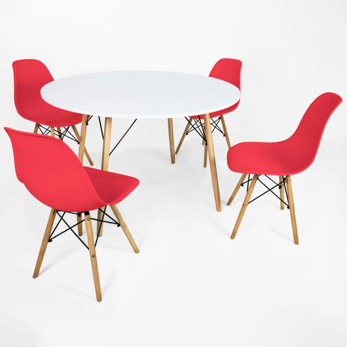 Mesa Redonda Eiffel 120cm Com 4 Cadeiras Eames Set Conjunto