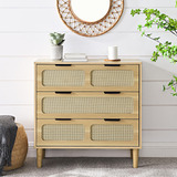 Ufuryride 3 Drawer Dresser For Bedroom, Modern Rattan Close.