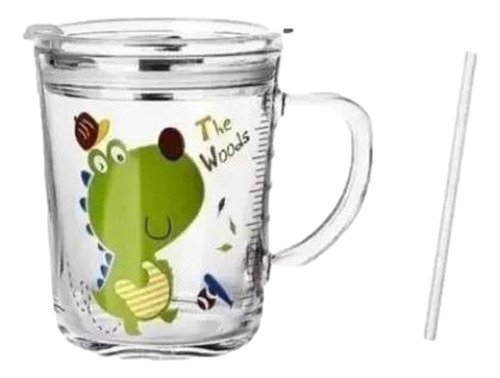 Vaso Con Tapa Hermética Y Bombilla Para Niños Mod Dinosaurio